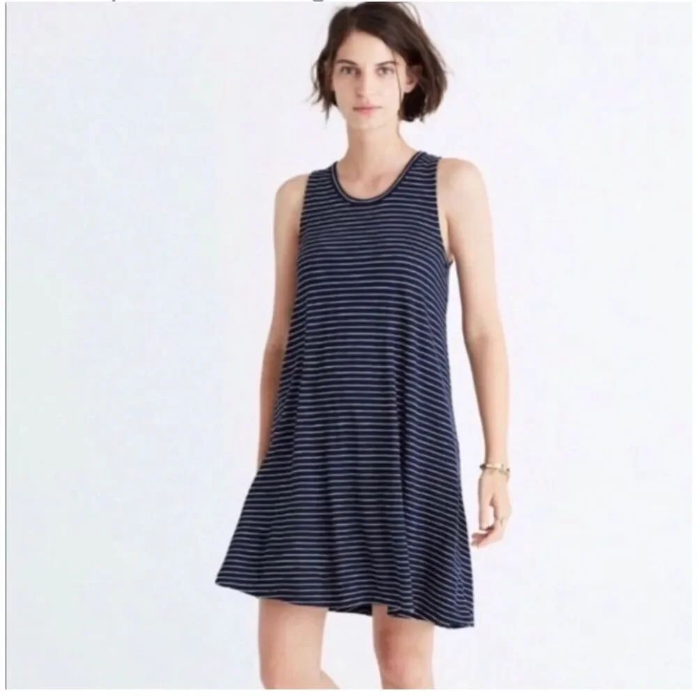 Womens Madewell Navy Striped Sleeveless Jersey Knit Swing Dress - Sz XS